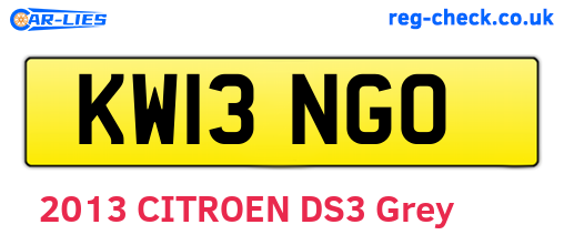KW13NGO are the vehicle registration plates.