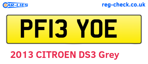 PF13YOE are the vehicle registration plates.