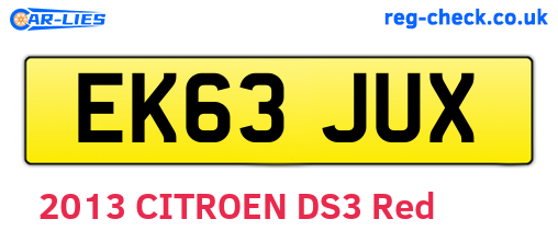 EK63JUX are the vehicle registration plates.