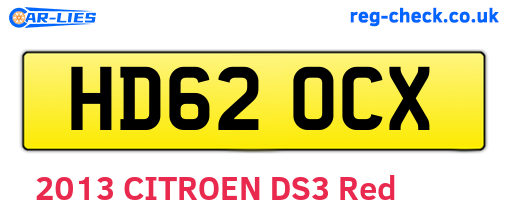 HD62OCX are the vehicle registration plates.