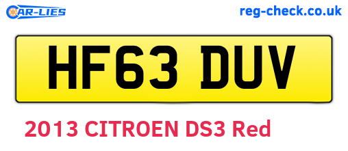 HF63DUV are the vehicle registration plates.