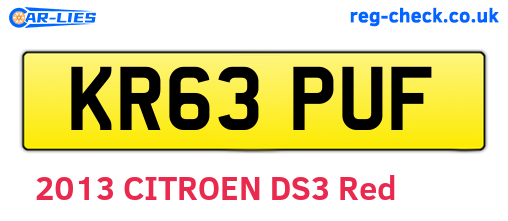 KR63PUF are the vehicle registration plates.