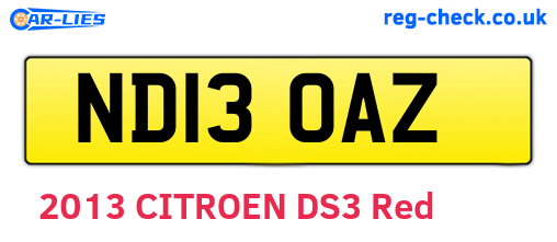 ND13OAZ are the vehicle registration plates.