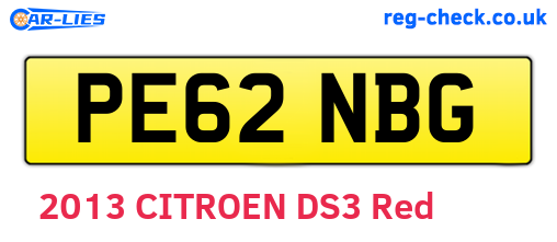 PE62NBG are the vehicle registration plates.