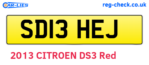 SD13HEJ are the vehicle registration plates.