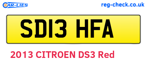 SD13HFA are the vehicle registration plates.