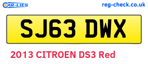 SJ63DWX are the vehicle registration plates.