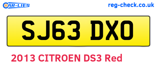 SJ63DXO are the vehicle registration plates.