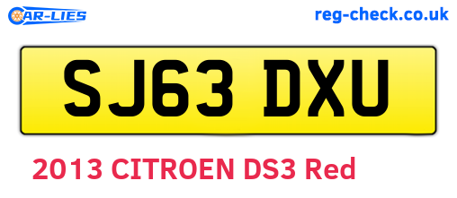 SJ63DXU are the vehicle registration plates.