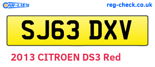 SJ63DXV are the vehicle registration plates.