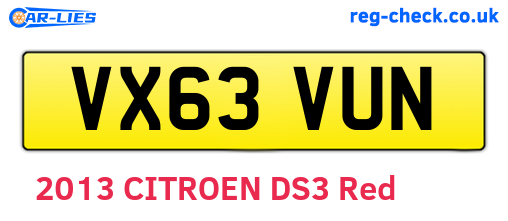 VX63VUN are the vehicle registration plates.