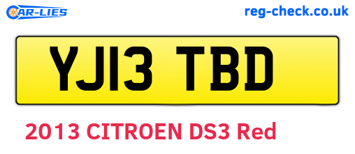 YJ13TBD are the vehicle registration plates.