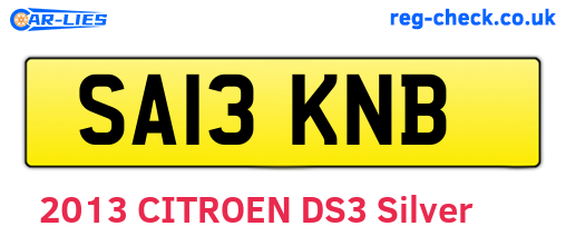 SA13KNB are the vehicle registration plates.