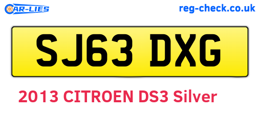 SJ63DXG are the vehicle registration plates.