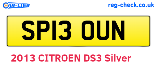 SP13OUN are the vehicle registration plates.