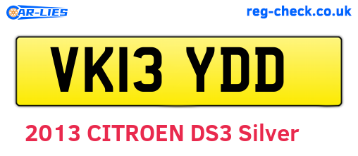 VK13YDD are the vehicle registration plates.