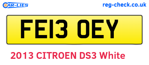 FE13OEY are the vehicle registration plates.