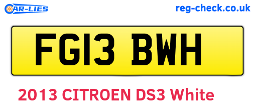 FG13BWH are the vehicle registration plates.