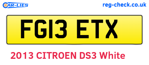 FG13ETX are the vehicle registration plates.