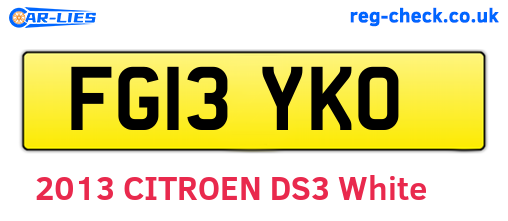 FG13YKO are the vehicle registration plates.