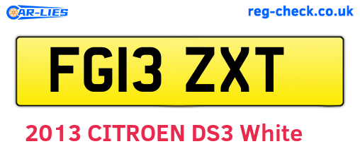 FG13ZXT are the vehicle registration plates.