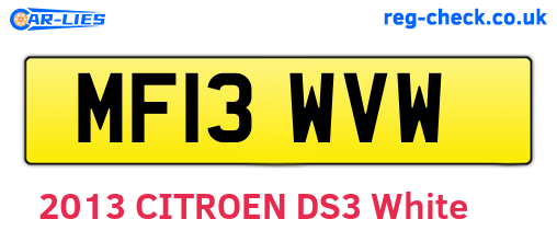 MF13WVW are the vehicle registration plates.