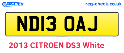 ND13OAJ are the vehicle registration plates.