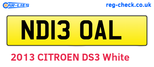 ND13OAL are the vehicle registration plates.