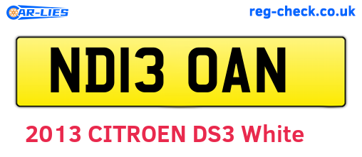 ND13OAN are the vehicle registration plates.
