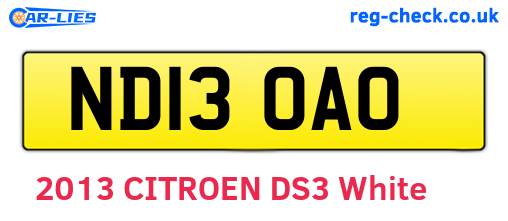 ND13OAO are the vehicle registration plates.