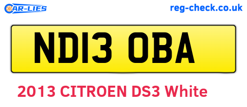 ND13OBA are the vehicle registration plates.