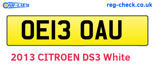 OE13OAU are the vehicle registration plates.