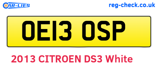 OE13OSP are the vehicle registration plates.