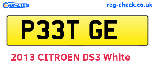 P33TGE are the vehicle registration plates.