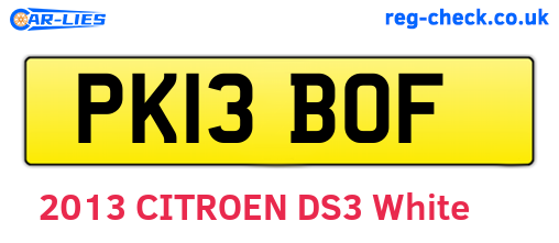 PK13BOF are the vehicle registration plates.