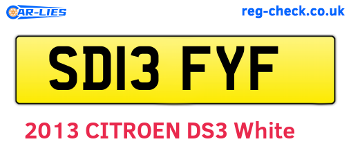 SD13FYF are the vehicle registration plates.