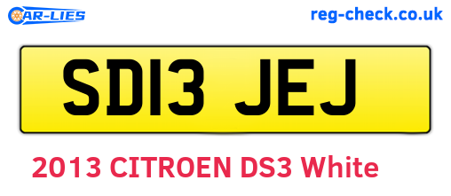 SD13JEJ are the vehicle registration plates.