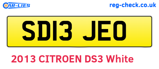 SD13JEO are the vehicle registration plates.