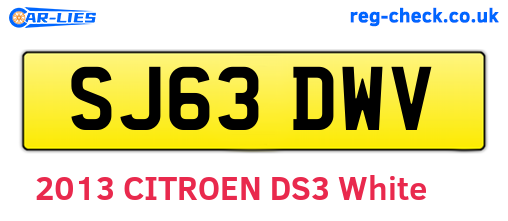 SJ63DWV are the vehicle registration plates.