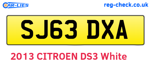 SJ63DXA are the vehicle registration plates.