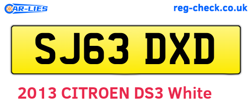SJ63DXD are the vehicle registration plates.