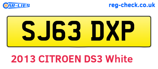 SJ63DXP are the vehicle registration plates.