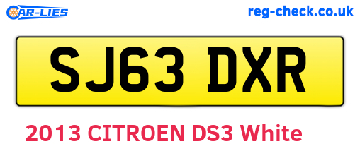 SJ63DXR are the vehicle registration plates.