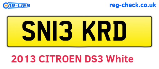 SN13KRD are the vehicle registration plates.