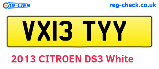 VX13TYY are the vehicle registration plates.