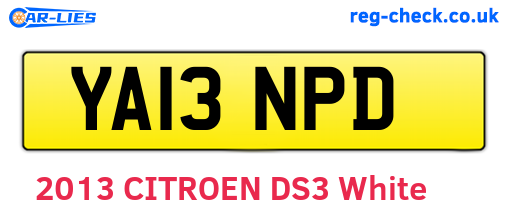 YA13NPD are the vehicle registration plates.