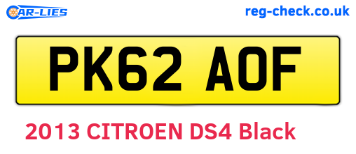 PK62AOF are the vehicle registration plates.