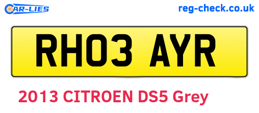 RH03AYR are the vehicle registration plates.