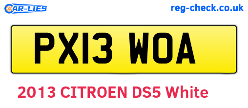 PX13WOA are the vehicle registration plates.