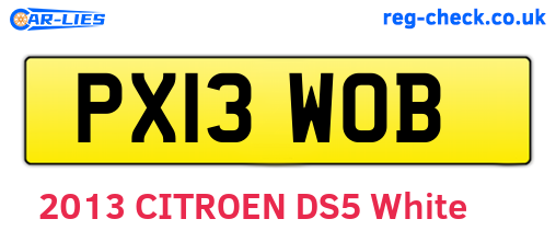 PX13WOB are the vehicle registration plates.